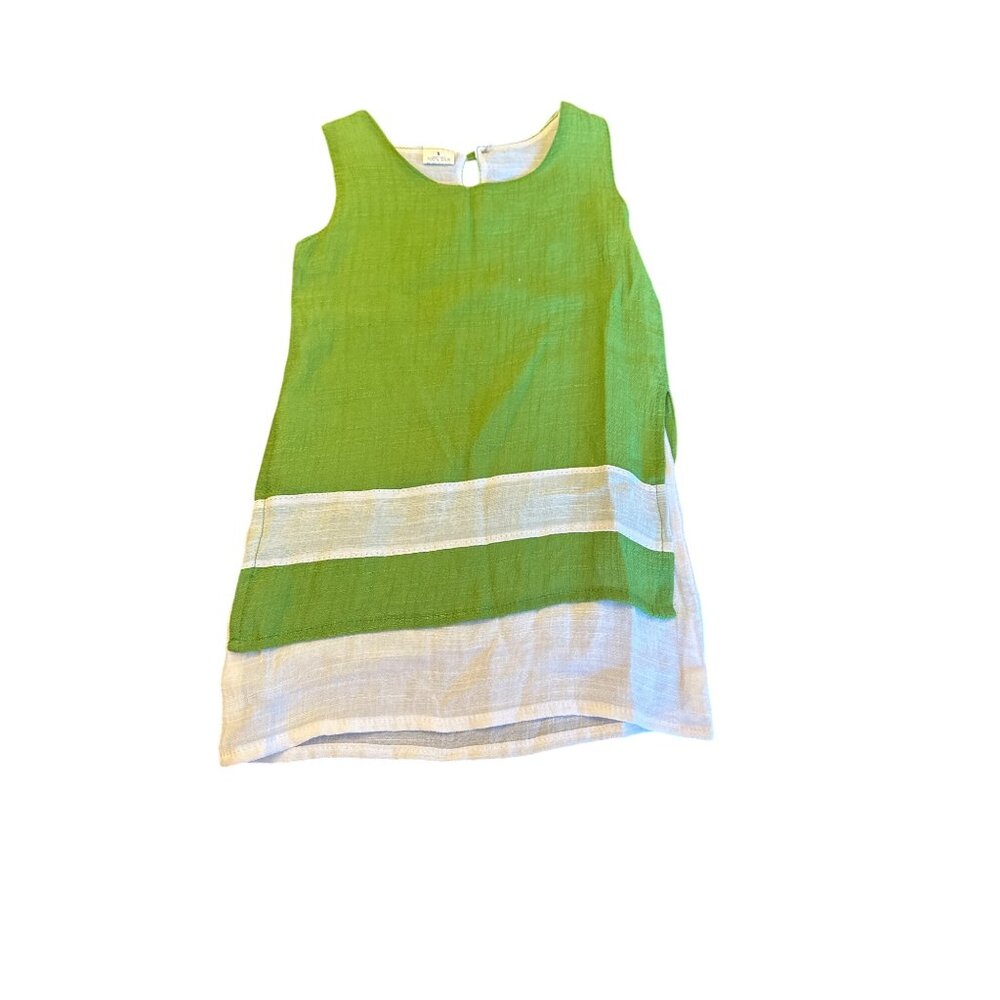 Green & White Sleeveless 100% Silk Dress For Girls‎ Size 1